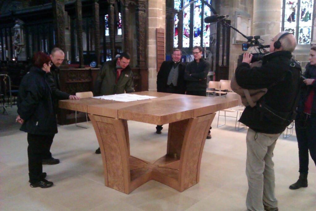 wakefiled cathedral altar with channel 4 camera crew
