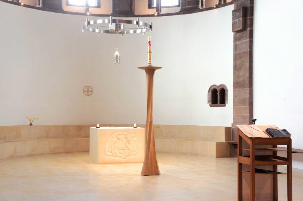 Paschal Candle stand in oak - sanctuary view