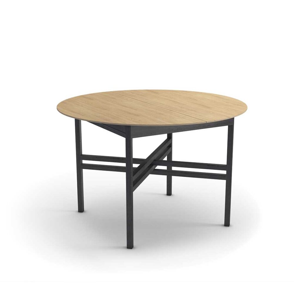 Round extending dining table Oak-top stained-ash-legs