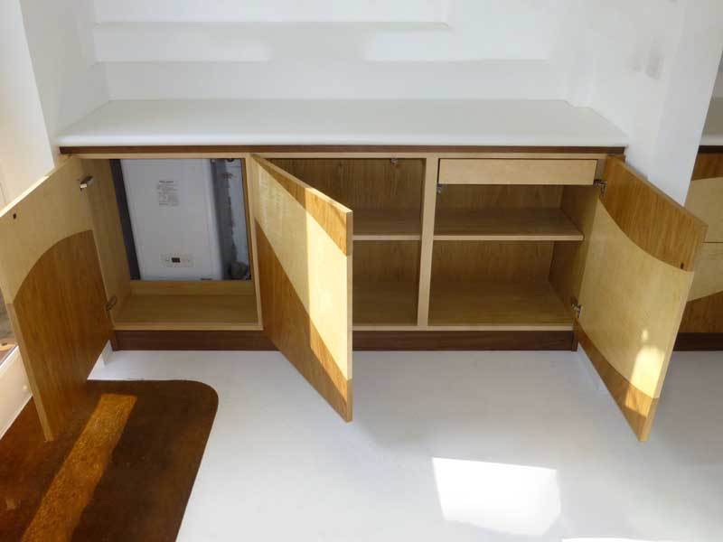 Bespoke-Minimalist-kitchen-wave-design-easy access to boiler and under sink