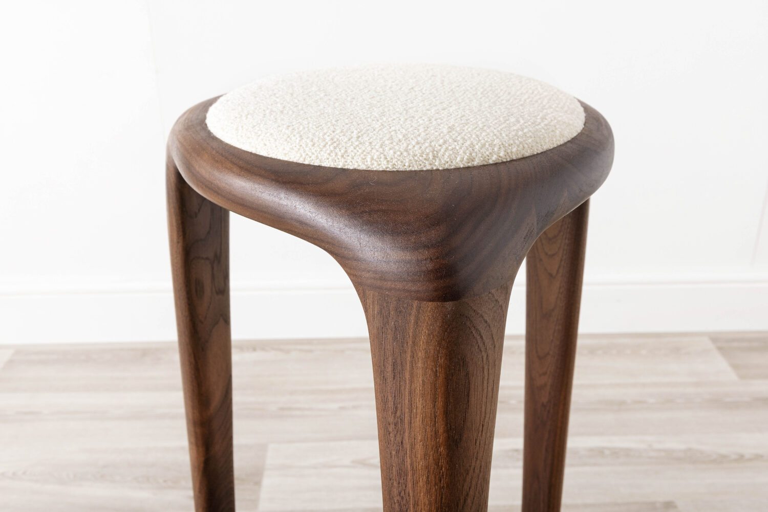 Upholstered Contemporary Wood Stool Walnut