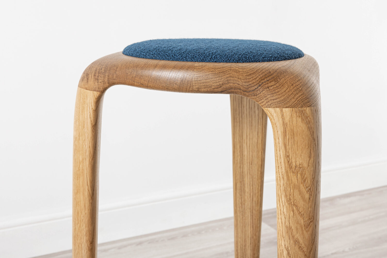 Upholstered Contemporary Wood Stool Oak