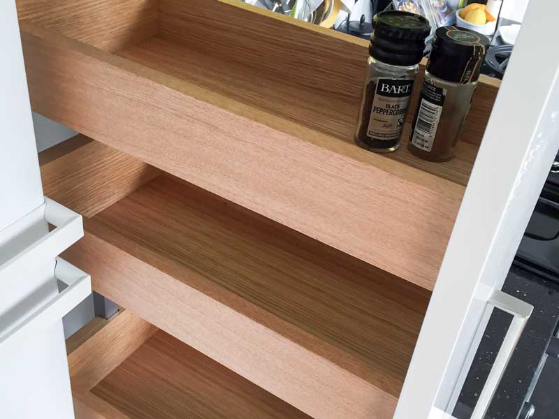 High-gloss-kitchen-update-larder unit wooden trays