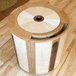 Bespoke box stool with sliding back in maple, oak and walnut