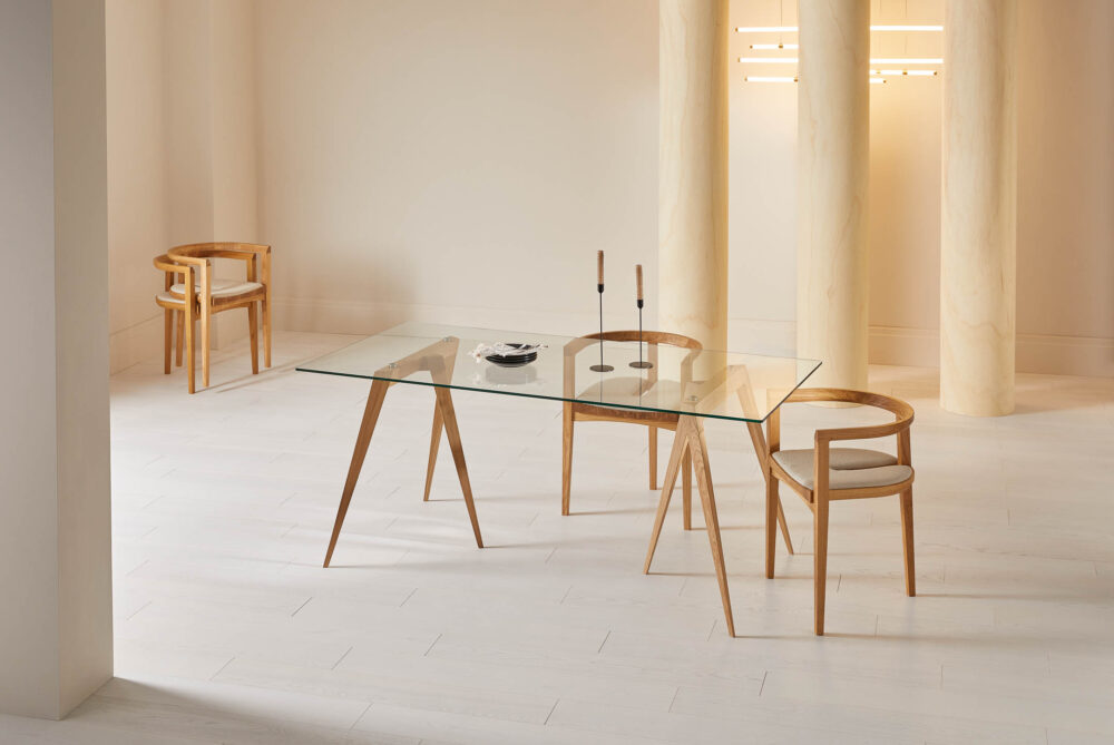 Alternative view of JW/W1 Trestle Legs with Dining Glass Top