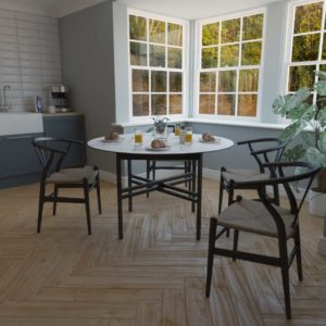 Round extending dining table-room-setting