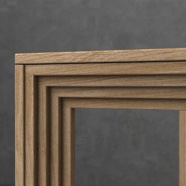 Contemporary stepped extending dining table oak detail