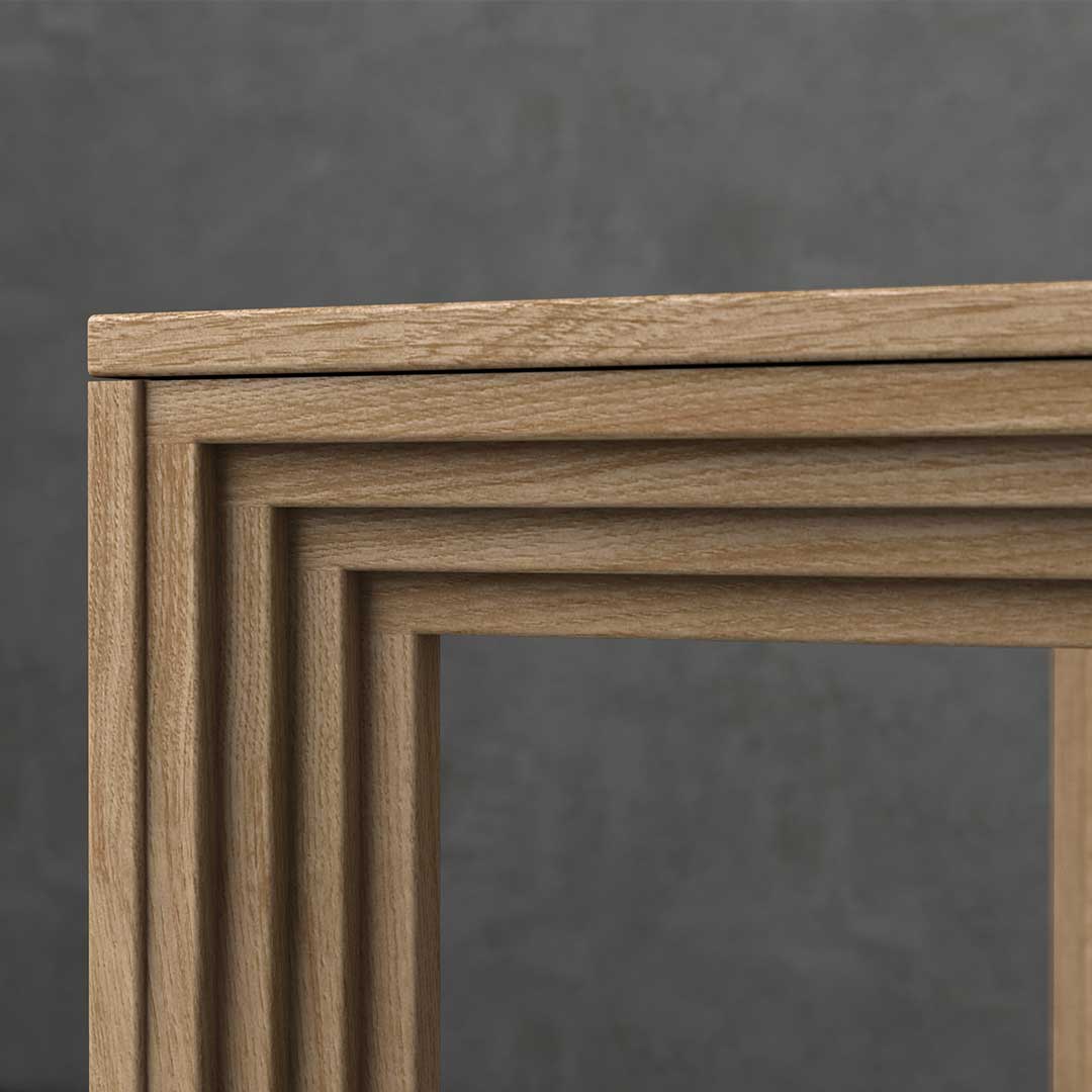 Contemporary stepped extending dining table oak detail