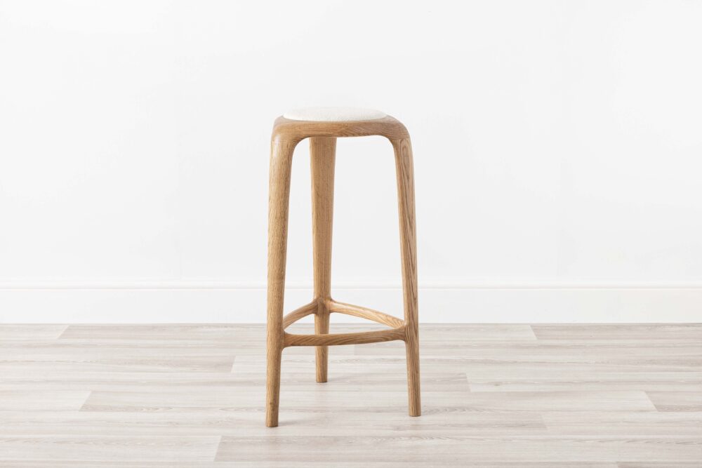 White Upholstered Contemporary Wood Bar Stool Oak