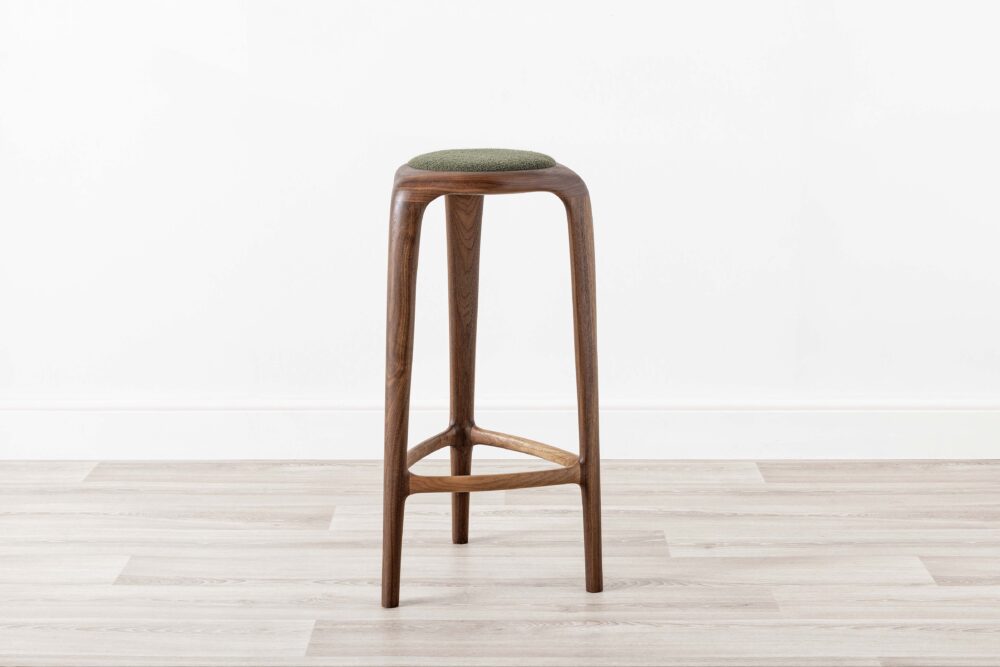 Green Upholstered Contemporary Wood Counter Stool Walnut