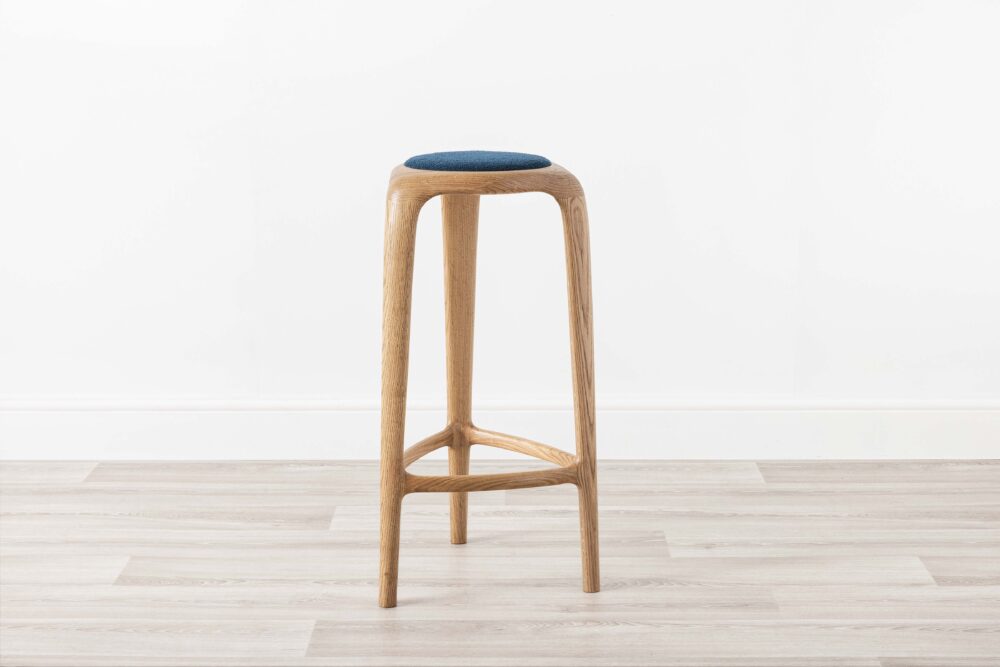 Blue Upholstered Contemporary Wood Bar Stool Oak