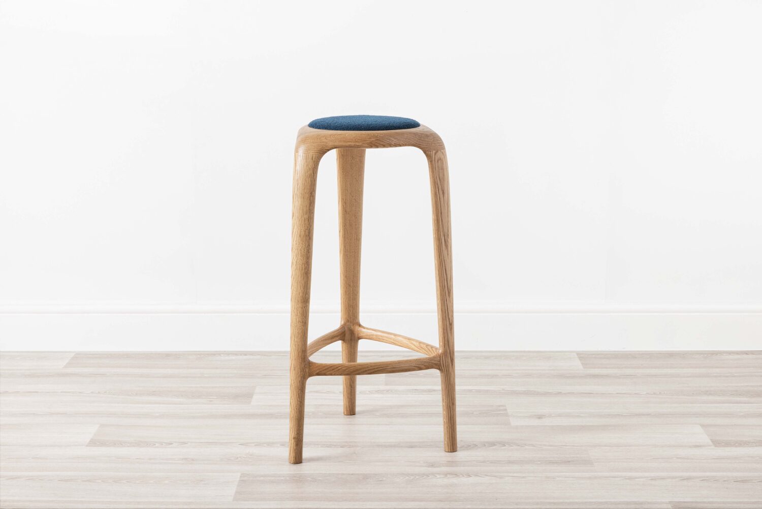 Blue Upholstered Contemporary Wood Counter Stool Oak