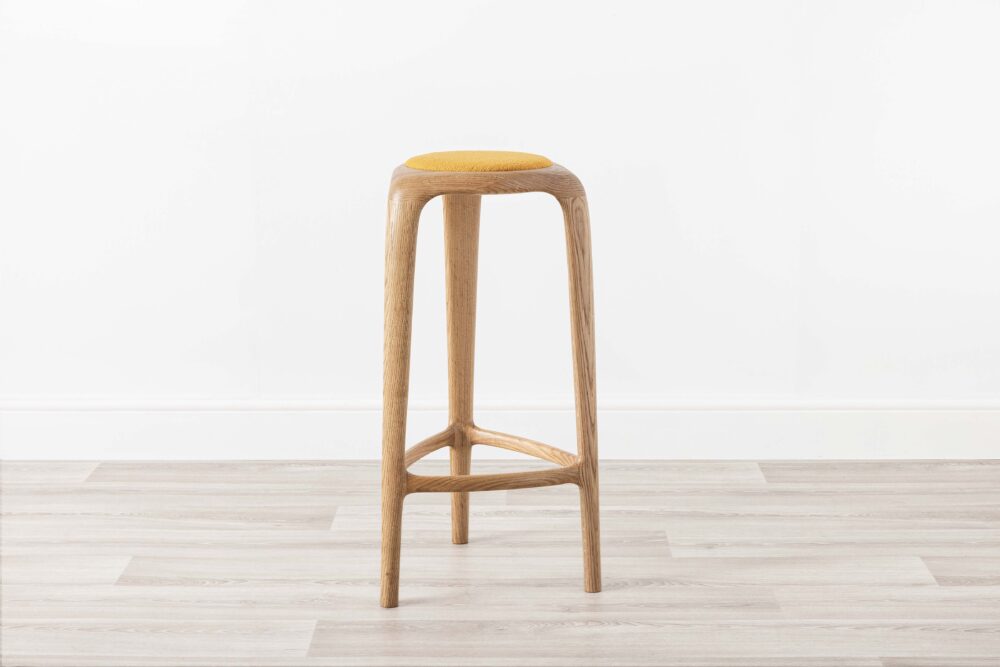 Yellow Upholstered Contemporary Wood Bar Stool Oak