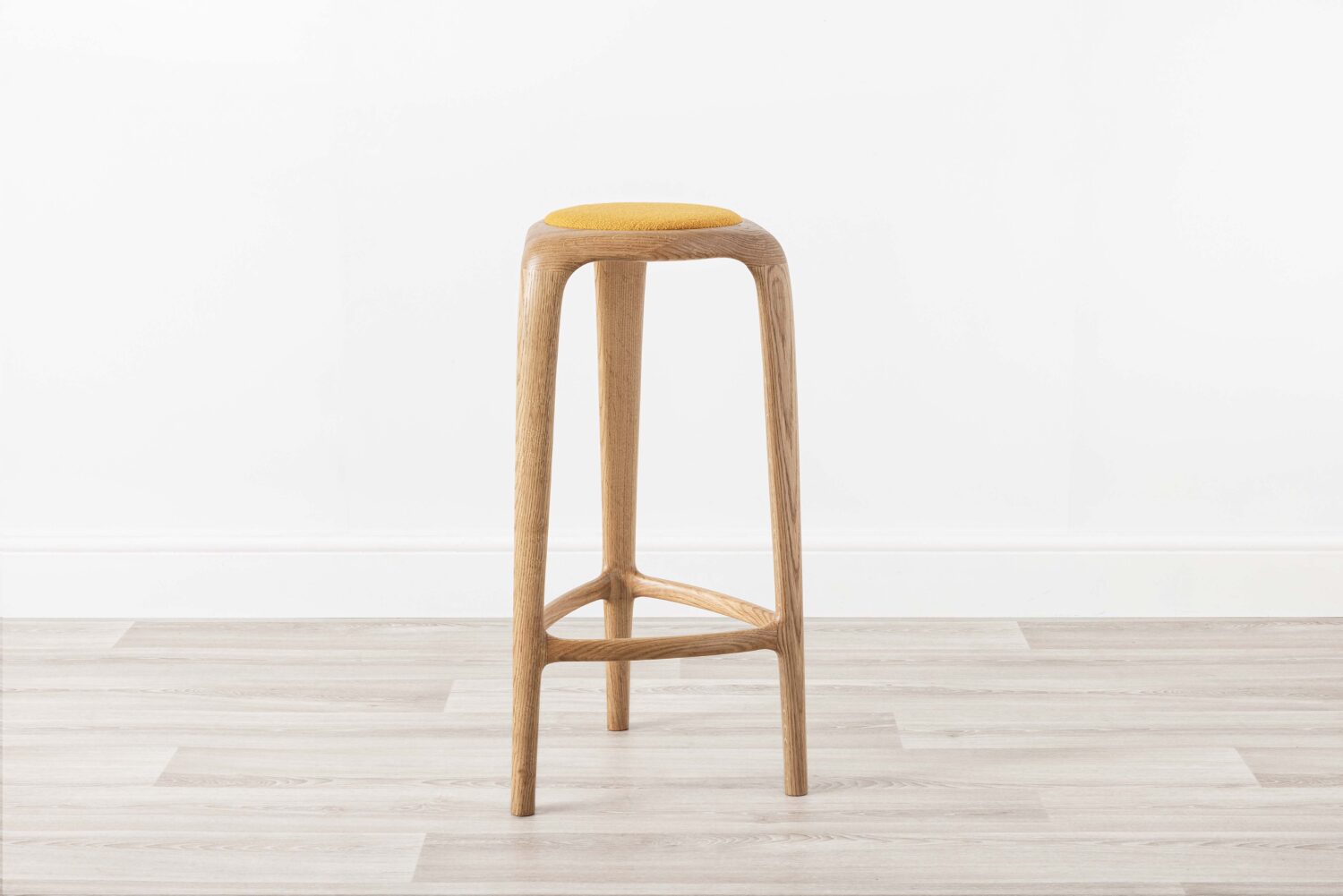 Yellow Upholstered Contemporary Wood Bar Stool Oak