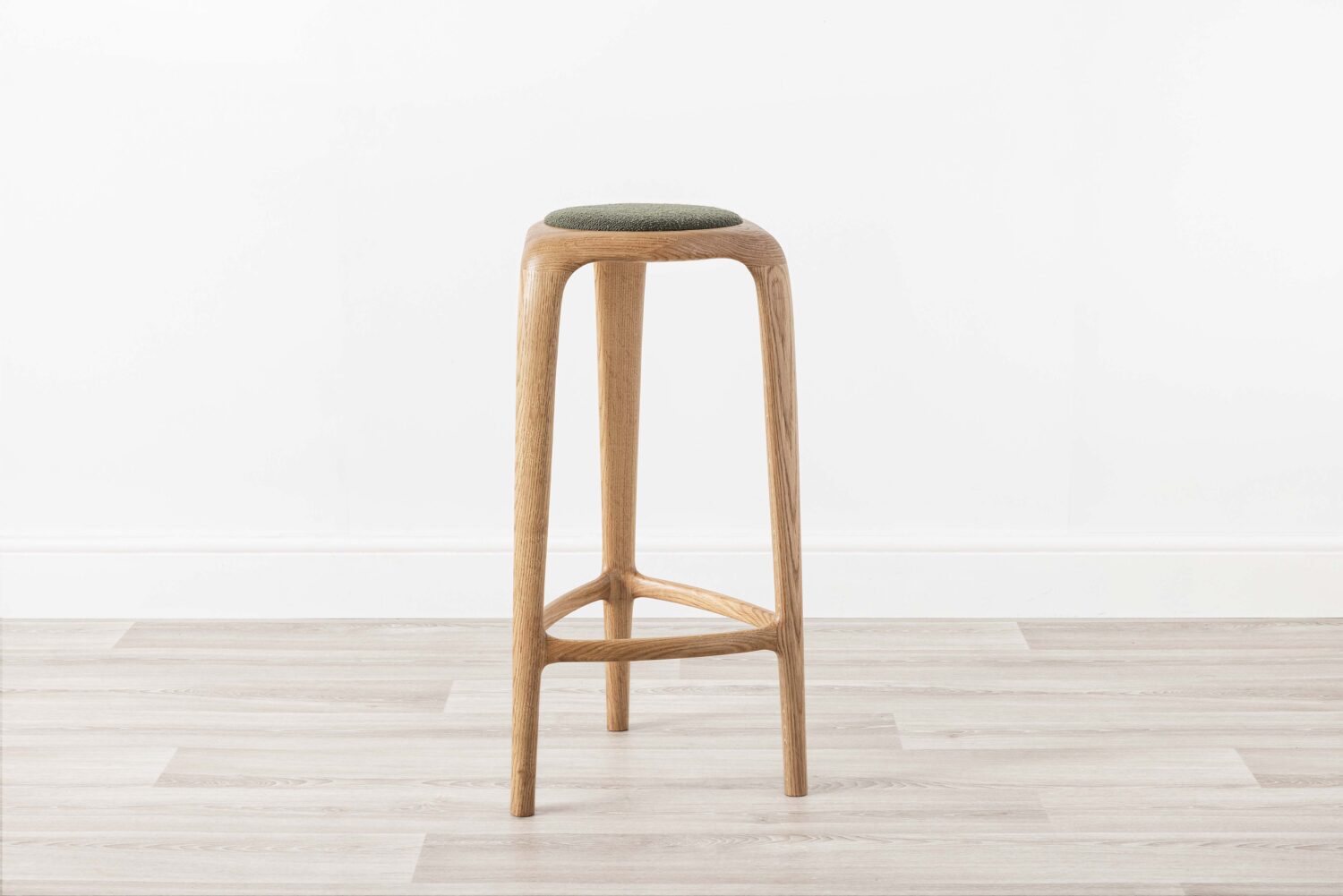 Green Upholstered Contemporary Wood Bar Stool Oak