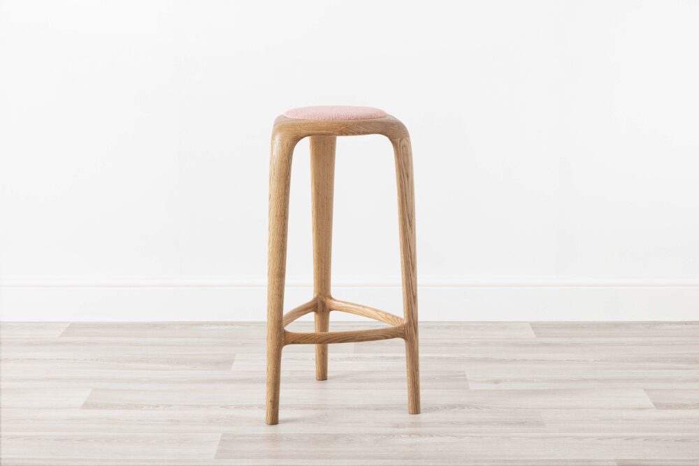 Pink Upholstered Contemporary Wood Bar Stool Oak