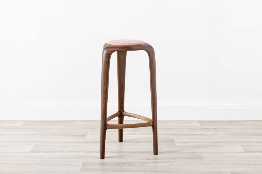 Pink Upholstered Contemporary Wood Bar Stool Walnut