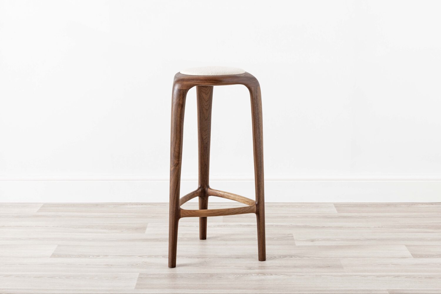 White Upholstered Contemporary Wood Bar Stool Walnut