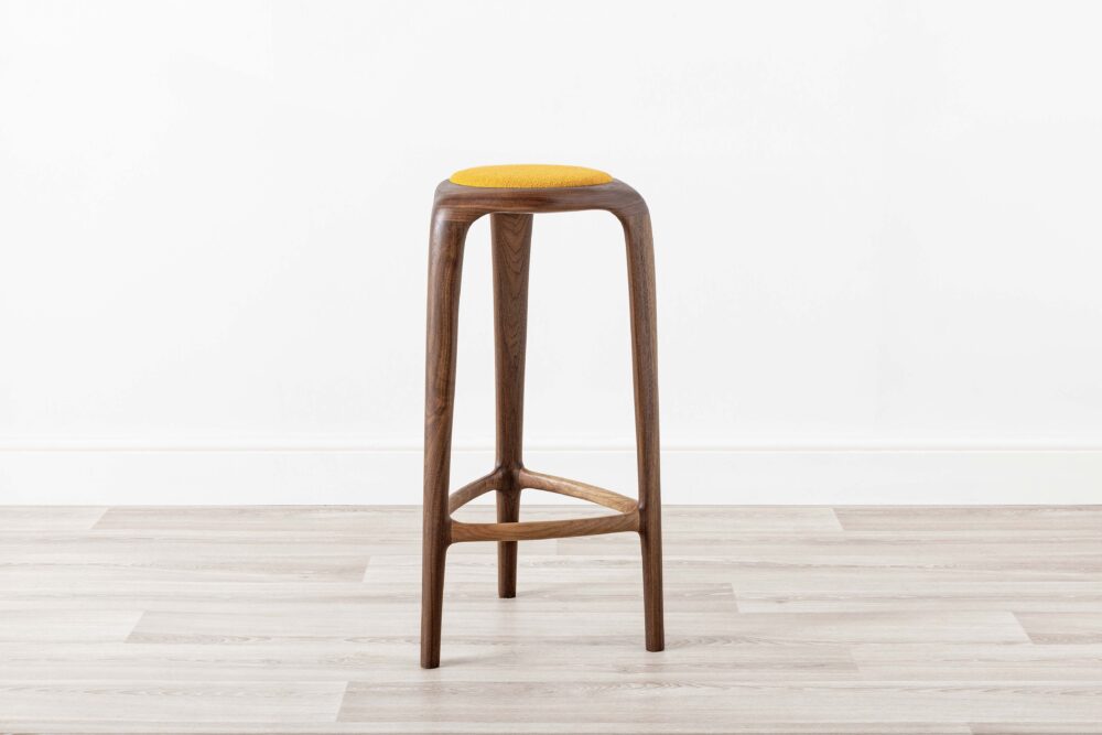 Yellow Upholstered Contemporary Wood Counter Stool Walnut