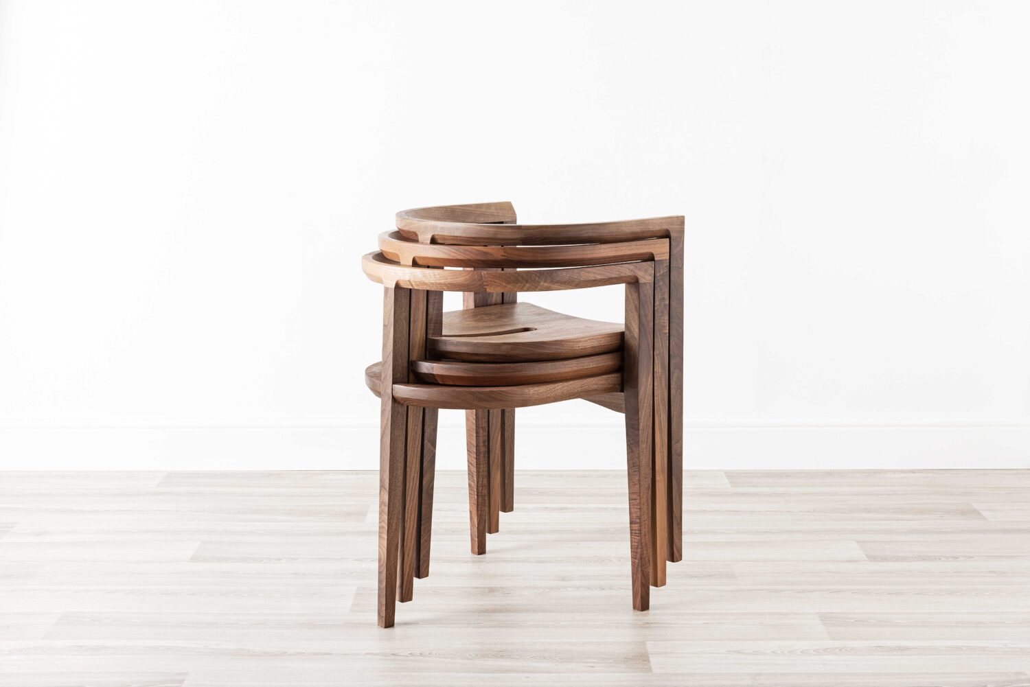 Contemporary Wood Chair Walnut Stacked